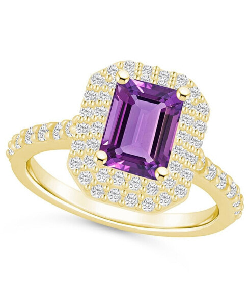 Amethyst and Diamond Halo Ring