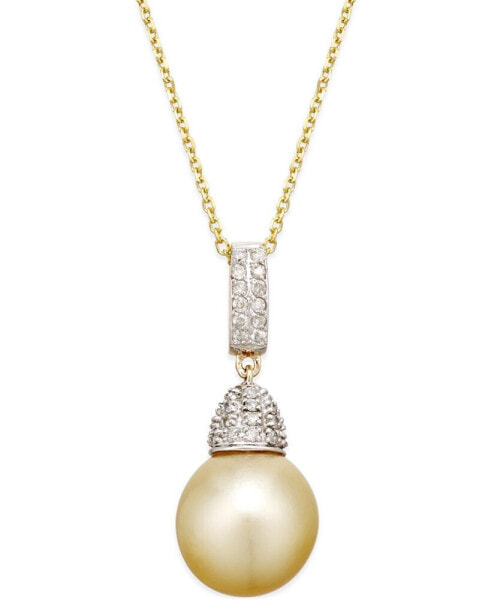 Golden South Sea Pearl (12mm) and Diamond (1/3 ct. t.w.) Pendant Necklace in 14k Gold