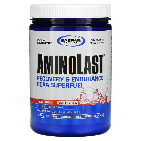 Gaspari Nutrition, Aminolast, супер-BCAA для восстановления и выносливости, фруктовый пунш, 420 г (14,8 унций)