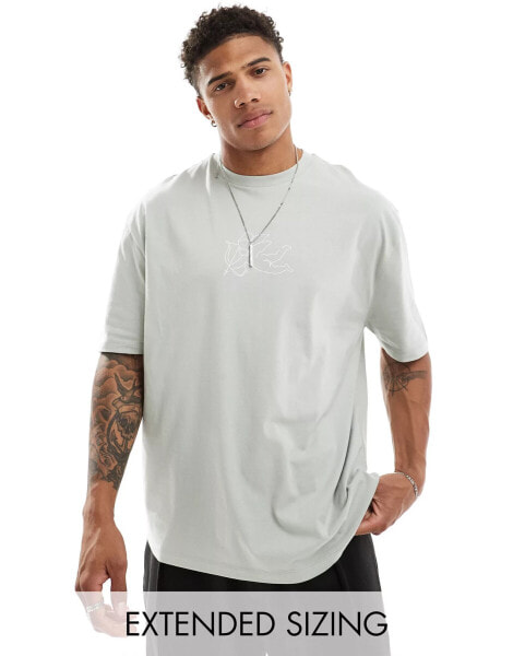 ASOS DESIGN oversized t-shirt in light grey with cherub chest print