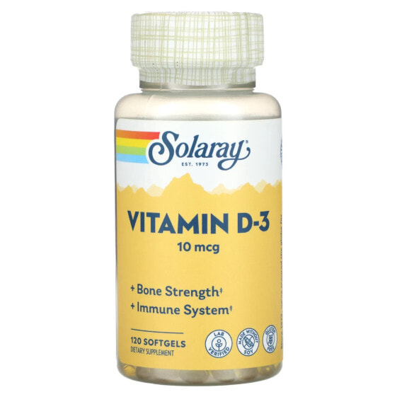 Витамины SOLARAY Vitamin D-3, 10 мкг, 120 капсул