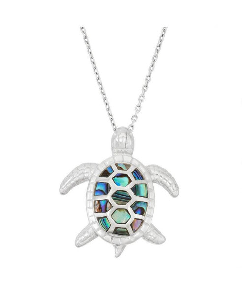 Sterling Silver Abalone Turtle Pendant Necklace