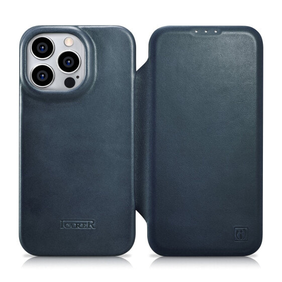 Skórzane etui iPhone 14 Pro Max z klapką magnetyczne MagSafe CE Oil Wax Premium Leather granatowy
