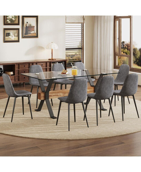 Modern Glass Dining Table with Black Metal Legs