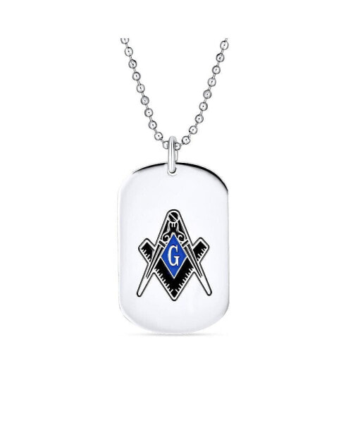 Black Blue Freemason Compass Masonic Dog Tag Pendant Necklace For Men Silver Tone Stainless Steel With Bead Chain