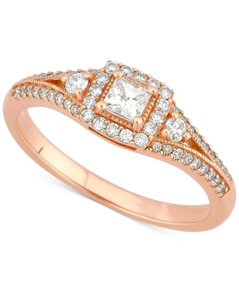 Diamond Princess Halo Engagement Ring (1/2 ct. t.w.) in 14k Rose Gold