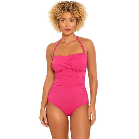 Time and Tru Bandeau Twist Front One Piece Swimsuit Women’s Medium Pink Nylon