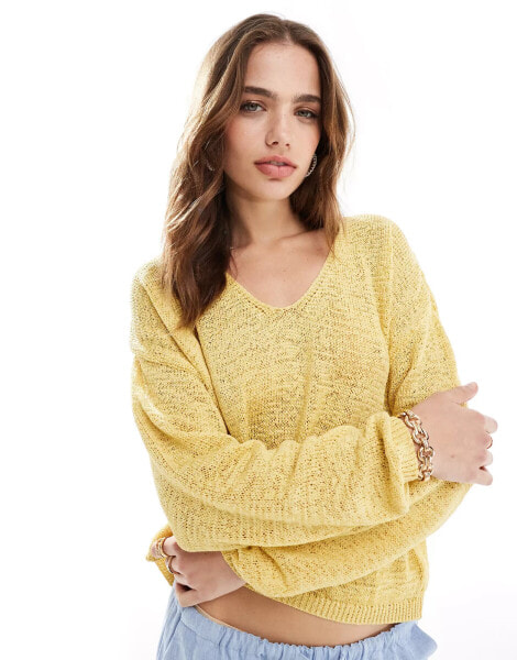 Mango lightweight v neck jumper in yellow