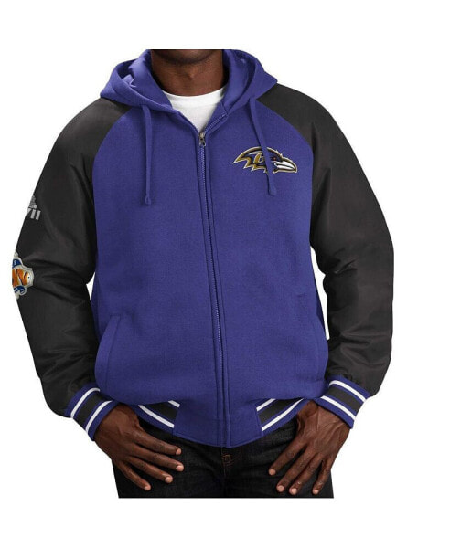 Men's Purple Baltimore Ravens Defender Raglan Full-Zip Hoodie Varsity Jacket