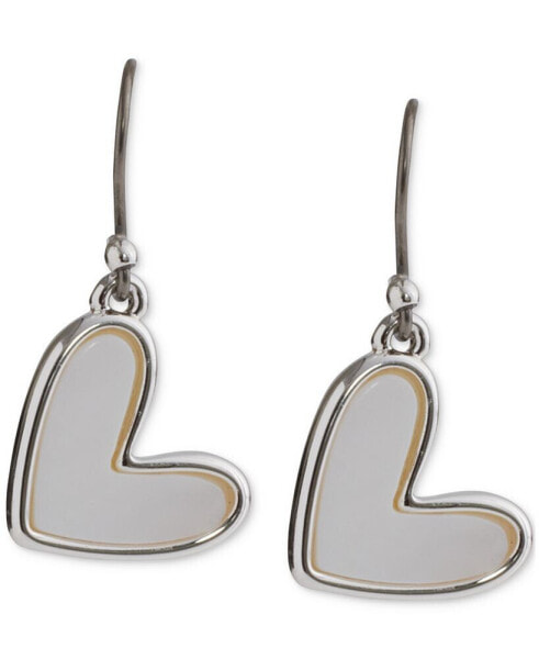 Silver-Tone Mother-of-Pearl Heart Drop Earrings