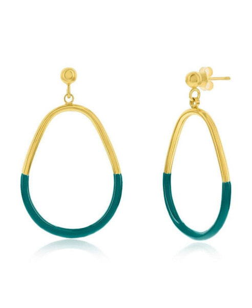 Gold Plated over sterling silver, Enamel Pear-Shaped Earrings