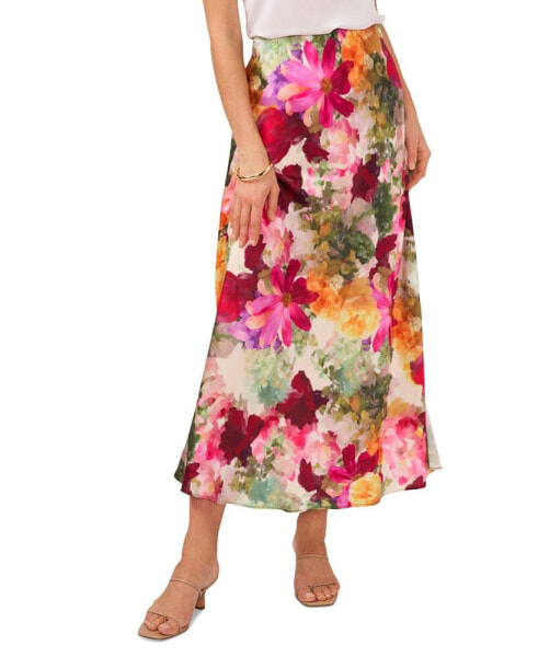 Women's Floral-Print Pull-On A-Line Midi Skirt