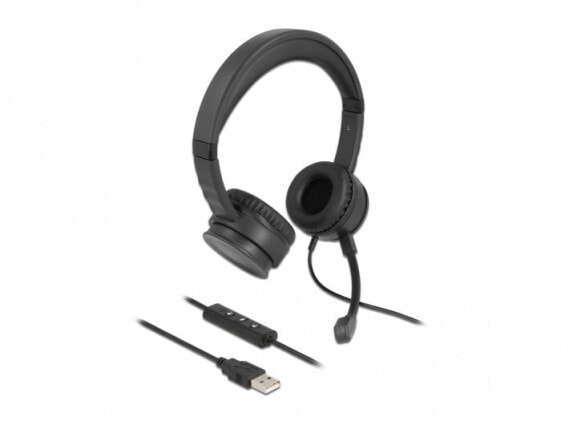 Delock USB Stereo Headset mit Kabelfernbedienung und Quick-Mute Taste für PC Notebook - Headset