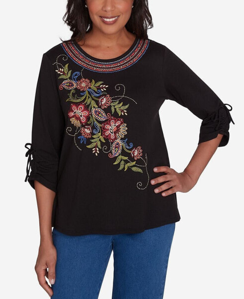 Harvest Moon Women's Paisley Floral Embroidered Top