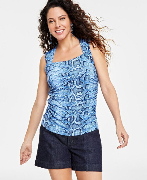 Women's Printed Draped-Front Sleeveless Top, Created for Macy's
