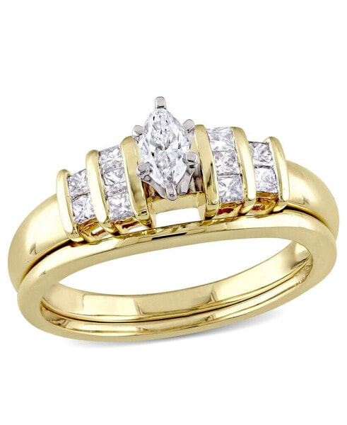 Certified Diamond (1/2 ct. t.w.) Marquise and Princess-Shape Bridal Set in 14k Yellow Gold