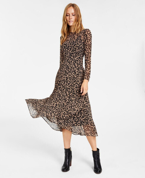 Crossover-Hem Midi Dress