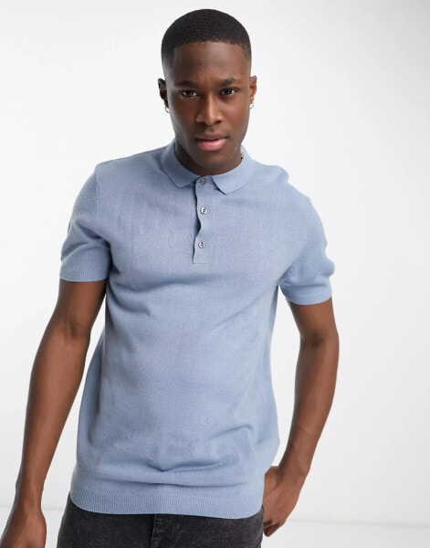 New Look short sleeve polo in blue