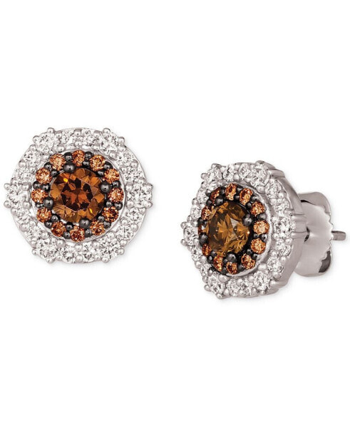Couture® Chocolate Diamond & Vanilla Diamond Halo Cluster Stud Earrings (1-3/8 ct. t.w.) in Platinum