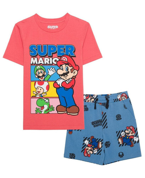 Toddler and Little Boys Super Mario Short Sleeve T-shirt and Shorts, 2 Pc Set