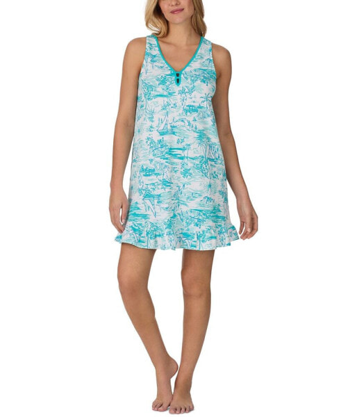 Women's Sleeveless Ruffled Printed Chemise