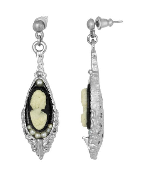 Silver-Tone Black and White Cameo Drop Earring