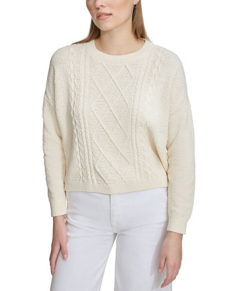 Women's Mixed Cable-Knit Drop-Shoulder Sweater