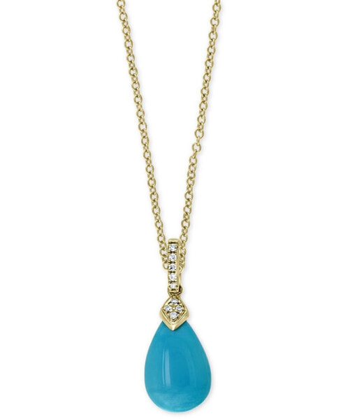 EFFY Collection eFFY® Diamond (1/20 ct. t.w.) & Turquoise (12 x 8mm) 18" Pendant In 14k Gold