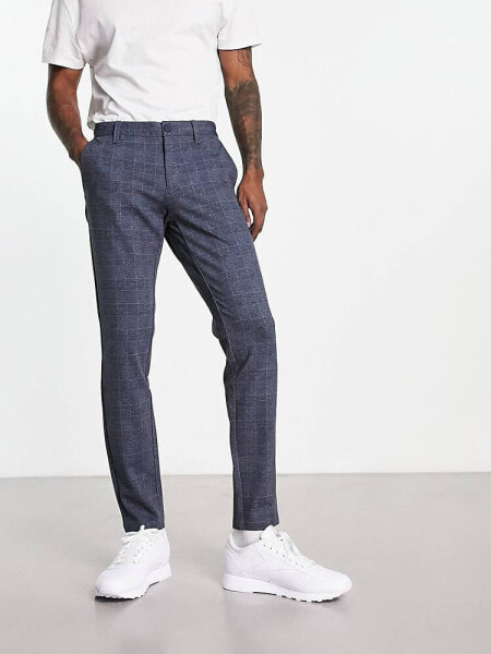 Only & Sons slim fit jersey trousers in navy check