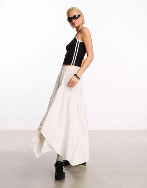 COLLUSION cotton poplin midi skirt with asymmetric hem in white