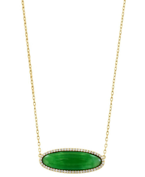 EFFY® Dyed Jade & Diamond (1/5 ct. t.w.) Oval Pendant Necklace in 14k Gold, 16" + 2" extender