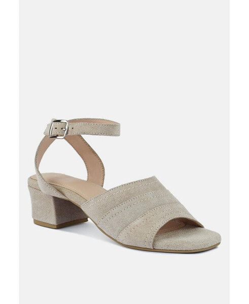 SIGRID Fine Suede Block Heeled Sandal in Nude