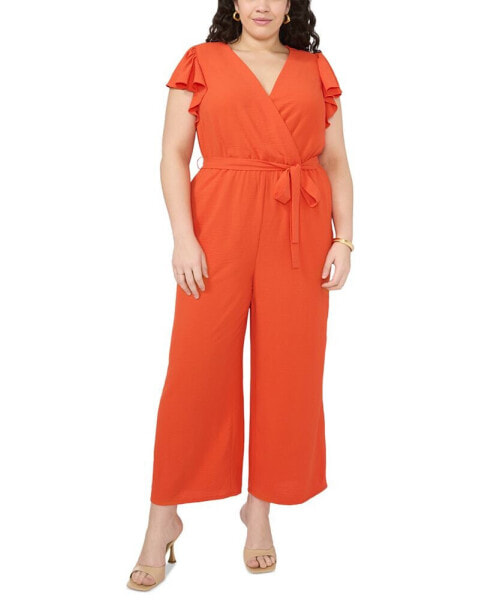 Plus Size V-Neck Flutter-Sleeve Jumpsuit