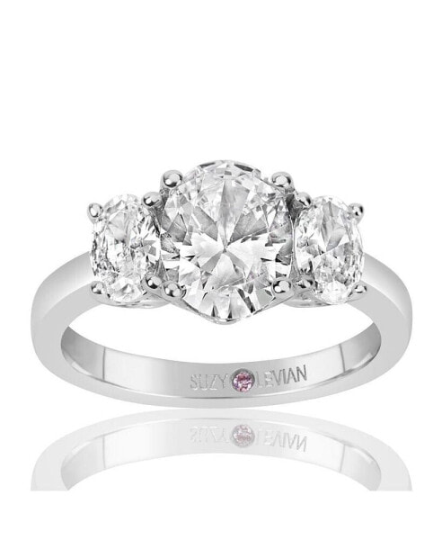 Кольцо Suzy Levian New York White Oval CZ 3-Stone Engagement