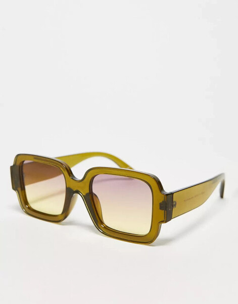 ASOS DESIGN chunky mid square sunglasses in crystal green