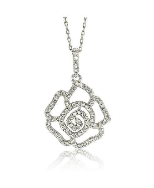 Suzy Levian New York suzy Levian Sterling Silver Cubic Zirconia Open Mini Flower Pendant Necklace