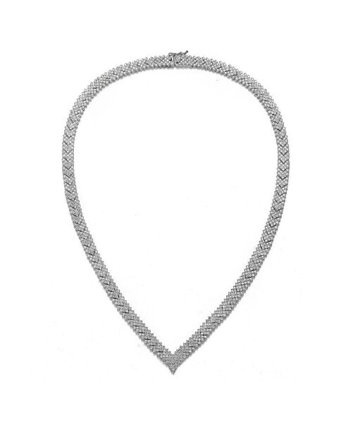 Sterling Silver with White Gold Plated Clear Round Cubic Zirconia Cluster Arrow Head Style Necklace