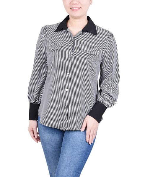 Women's Long Sleeve Colorblocked Blouse