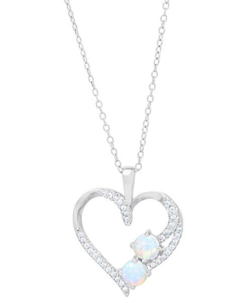 Lab-grown Opal (1/4 ct. t.w.) & Lab-grown White Sapphire (1/3 ct. t.w.) Open Heart 18" Pendant Necklace in 14k Gold-Plated Sterling Silver