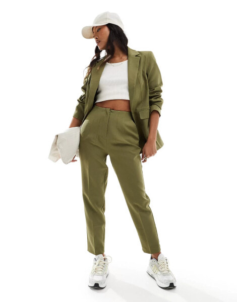 Miss Selfridge Petite high waist cigarette trouser in khaki