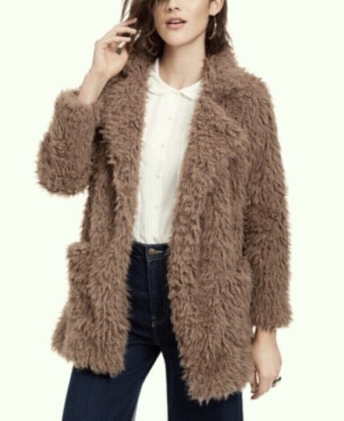 Sage Women's Faux Fur Coat Mocha L