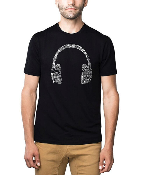 Mens Premium Blend Word Art T-Shirt - Headphones - Music in Different Languages