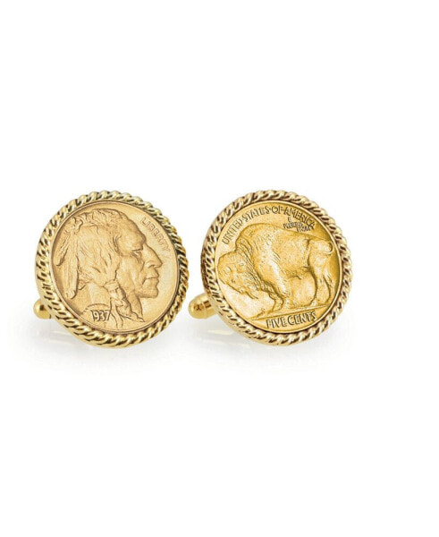 Запонки с монетой American Coin Treasures Buffalo Nickel на золотистом веревочном бисере