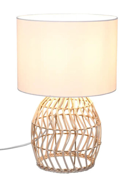 LED Tischlampe Rattan Stoff Boho Stil