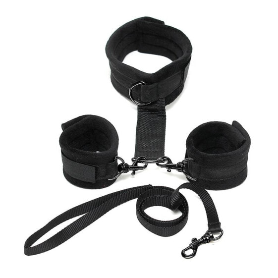 Ошеек с наручниками и поводком BONDAGE PLAY Handcuffs to Collar with Leash Adjustable Black