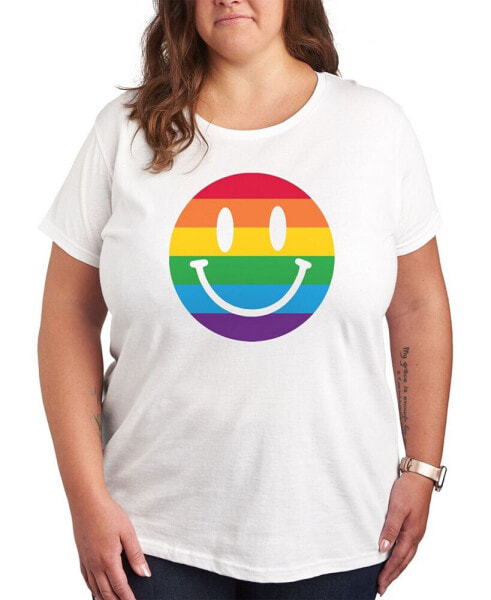 Trendy Plus Size Pride Rainbow Smiley Graphic T-shirt