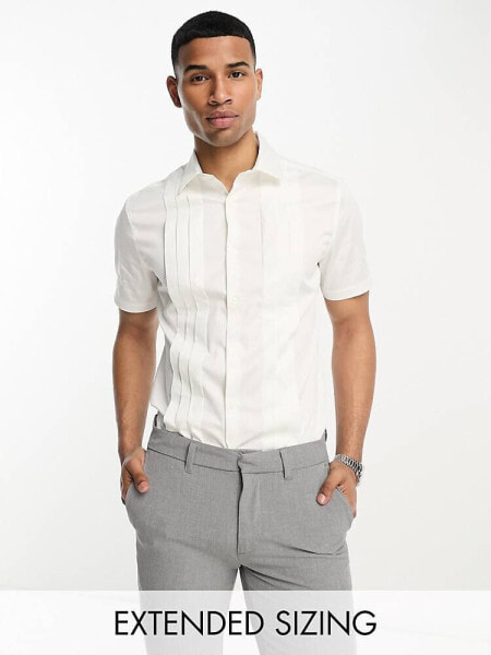 ASOS DESIGN formal slim sateen shirt with pleated front in white