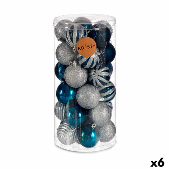 Ёлочные шарики Krist+ Набор новогодних шаров Серебристый Синий Пластик (Ø 6 cm) (6 штук)