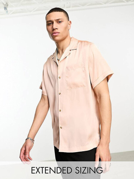 ASOS DESIGN satin shirt with revere collar in peach