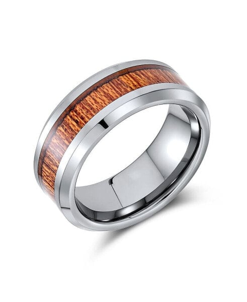 Koa Wood Style Inlay Titanium Wedding Band Rings For Women Comfort Fit 8MM